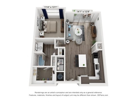 Floor plan for 1 bed, 1 bath, 849 sqft